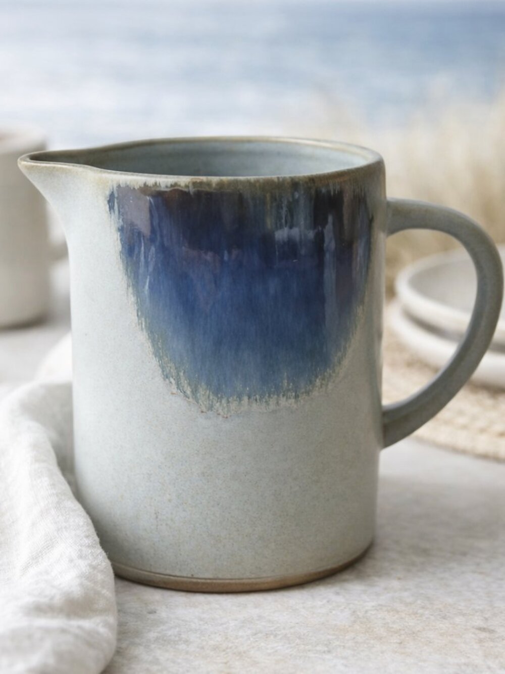 Levi Strauss Indigo Drip Glaze Terracotta Pitcher Coastal Rustic NWT